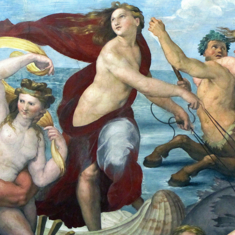 detail of a fresco featuring the courtesan Imperia Cognati as the Nereid Galatea from ancient Greek mythology
