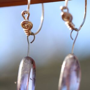 Silver Amethyst Spiral Hoop Earrings Inspired by Ancient Artifact - the Golden Schelle