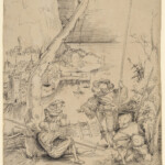 Urs Graf; Drei Reisläufer und Dirne vor Seelandschaft; um 1520/21
Blatt: 29.6 x 21.6 cm; Feder in Grau; Inv. U.XVI.49
http://sammlungonline.kunstmuseumbasel.ch/eMuseumPlus?service=ExternalInterface&module=collection&objectId=16581&viewType=detailView