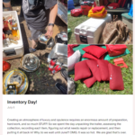 (original post <a class='blue-link' href="https://www.patreon.com/posts/inventory-day-85707167">here</a>)
<br><br>Inventory Day!
<br>July 6
<br><br>Creating an atmosphere of luxury and opulence requires an enormous amount of preparation, hard work, and so much STUFF! So we spent the day unpacking the trailer, assessing the collection, recording each item, figuring out what needs repair or replacement, and then putting it all back in! Why do we wait until June?! OMG. It was so hot. We are glad that’s over. One step closer to Pennsic! Preview of the linked Patreon post, including photos of various items such as dishes, cushions, rugs, and coolers grouped into piles on the ground near a trailer